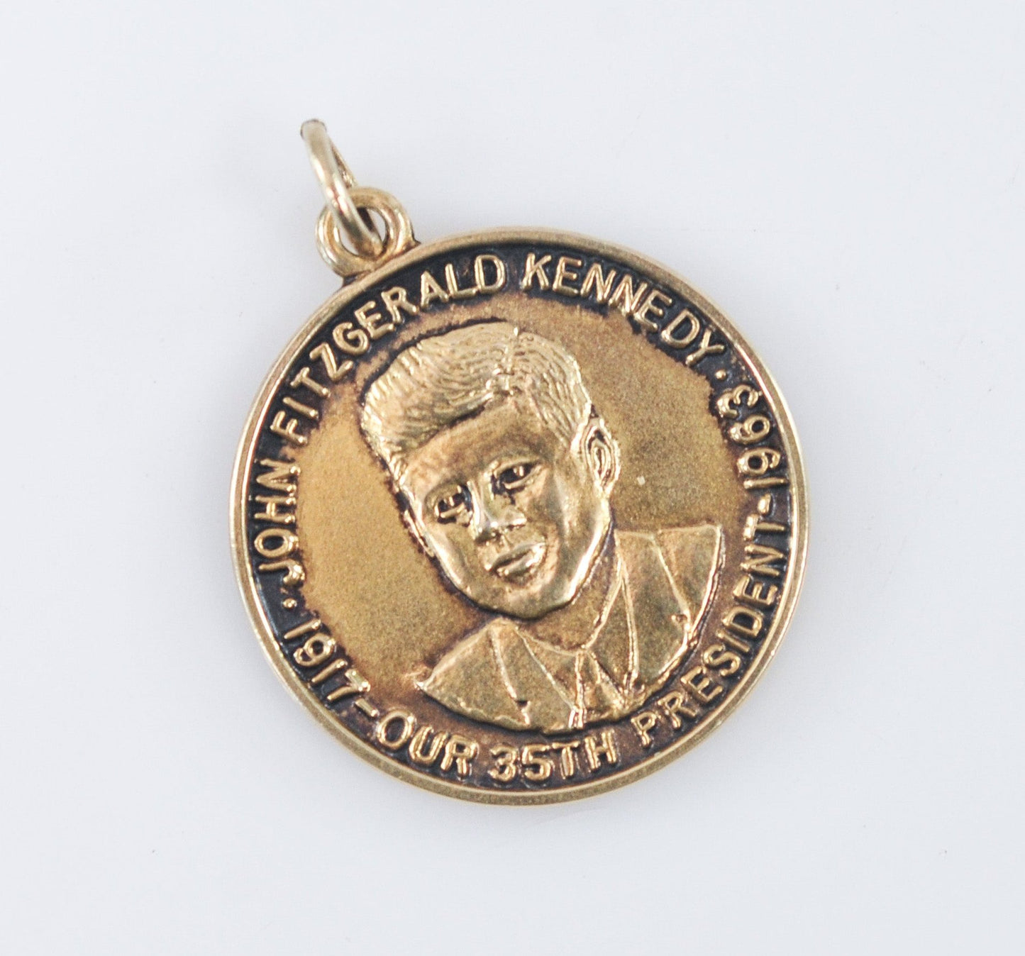 Signed Gold over Sterling Silver John F Kennedy Commemorative Pendant