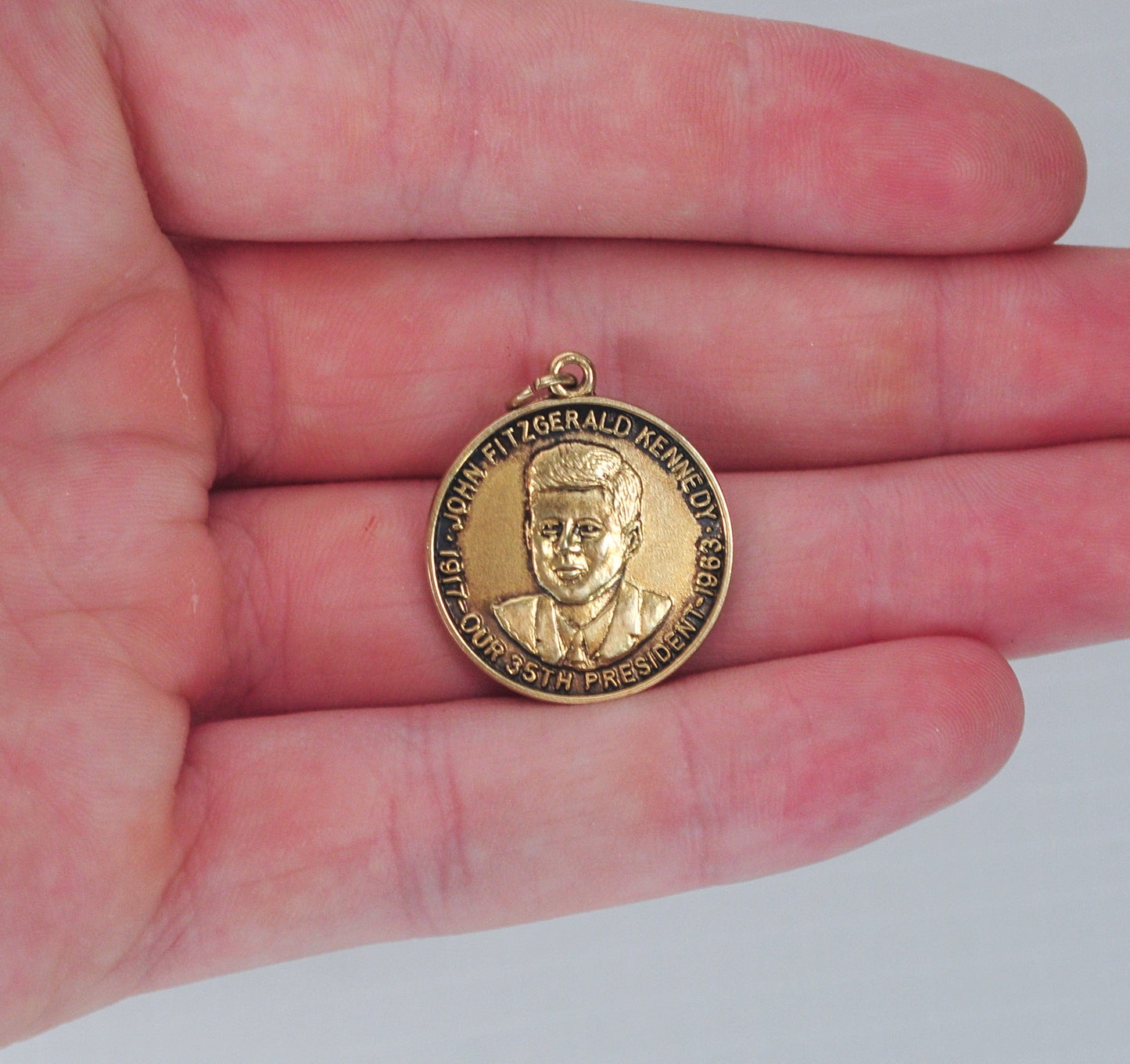 Signed Gold over Sterling Silver John F Kennedy Commemorative Pendant