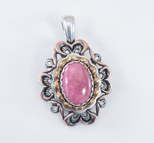 Carolyn Pollack Sterling Silver Brass Copper Rhodonite Enhancer Pendant