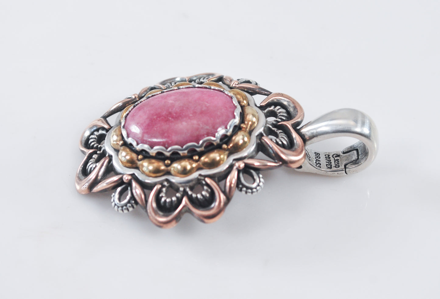 Carolyn Pollack Sterling Silver Brass Copper Rhodonite Enhancer Pendant