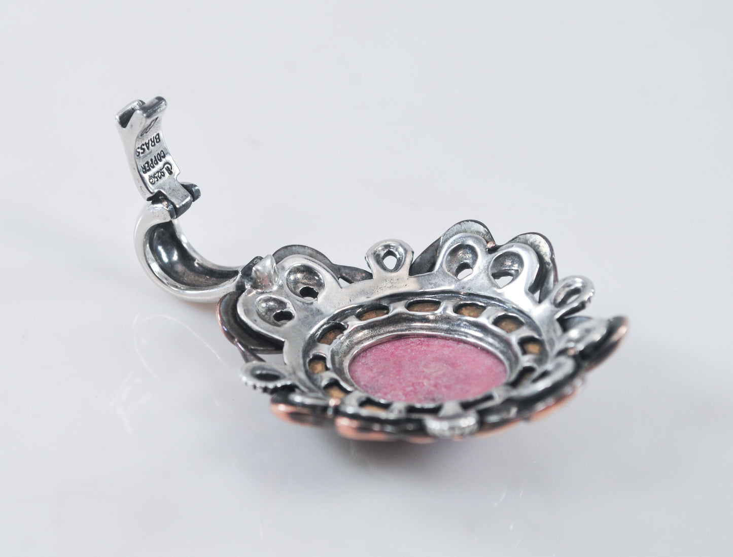 Carolyn Pollack Sterling Silver Brass Copper Rhodonite Enhancer Pendant