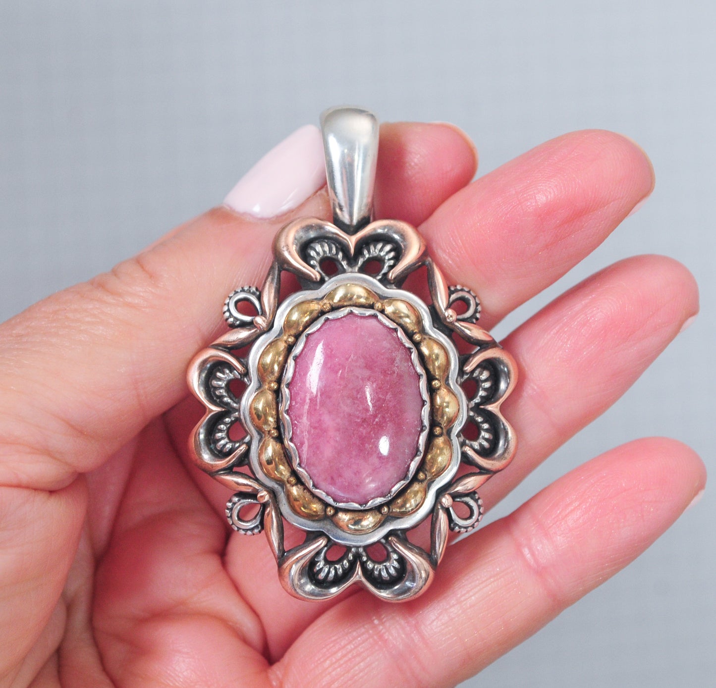 Carolyn Pollack Sterling Silver Brass Copper Rhodonite Enhancer Pendant