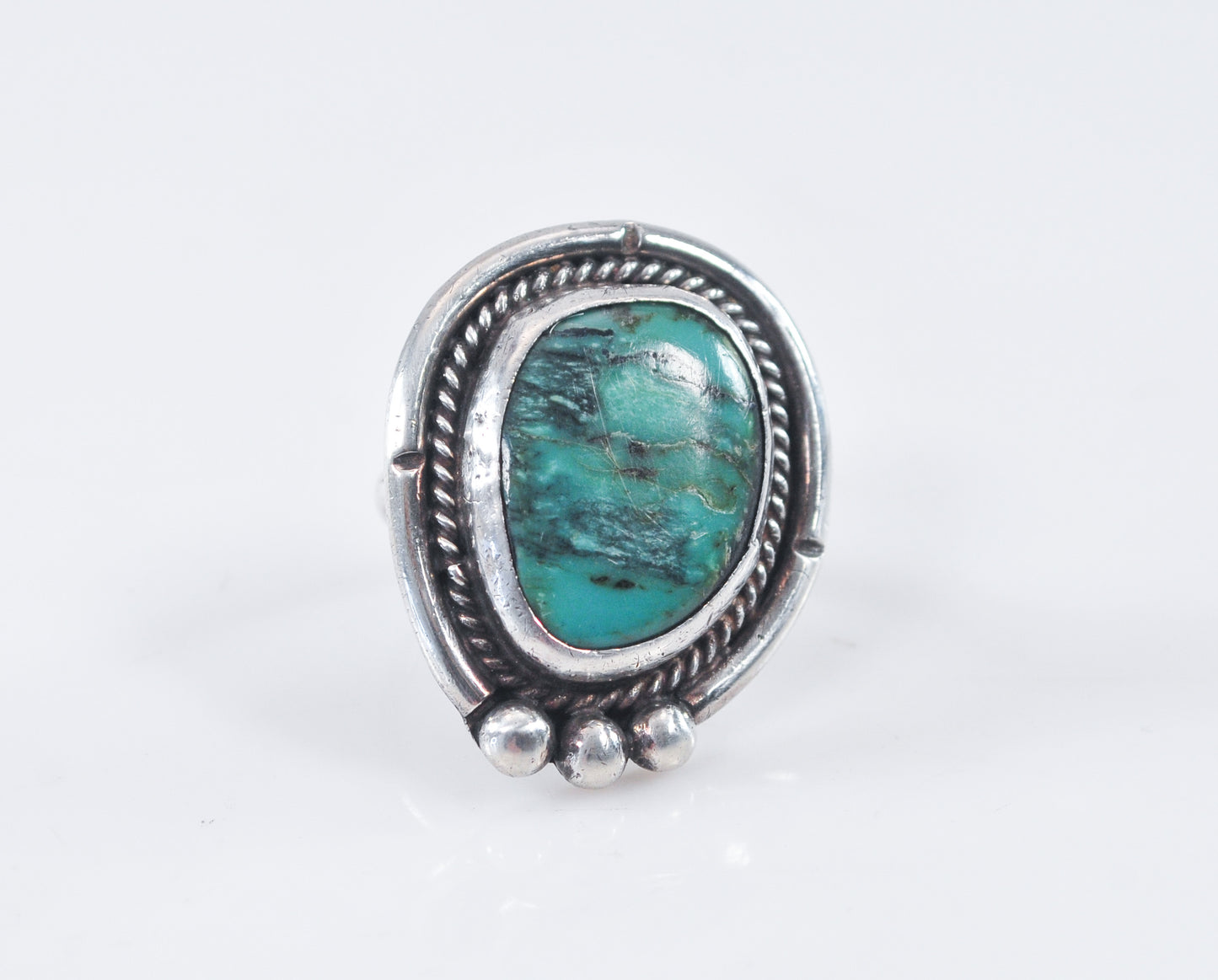 Signed Navajo Sterling Silver Turquoise Ring