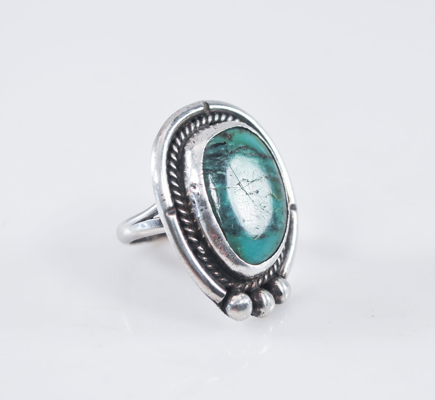 Signed Navajo Sterling Silver Turquoise Ring