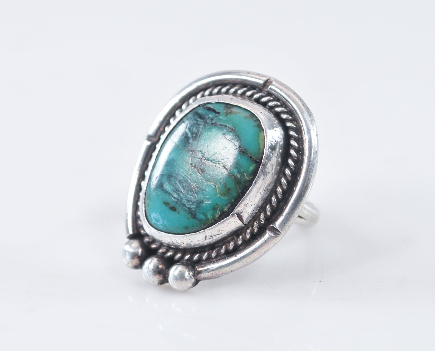 Signed Navajo Sterling Silver Turquoise Ring