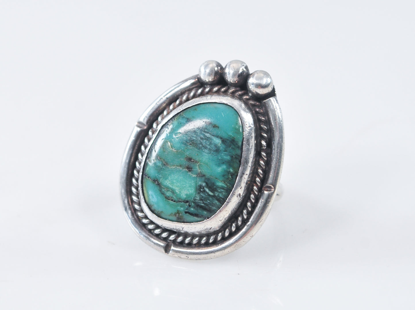 Signed Navajo Sterling Silver Turquoise Ring