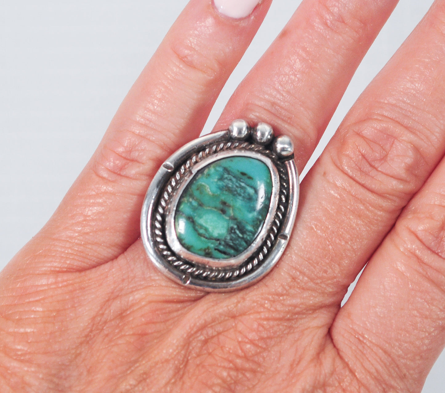 Signed Navajo Sterling Silver Turquoise Ring