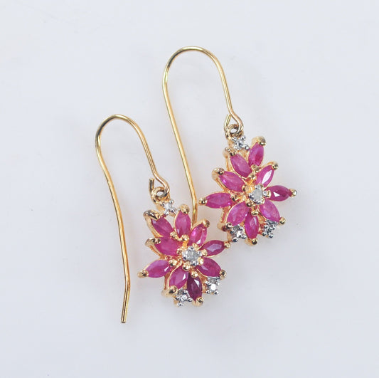 Ross Simons Gold over Sterling Silver Ruby Diamond Cluster Earrings