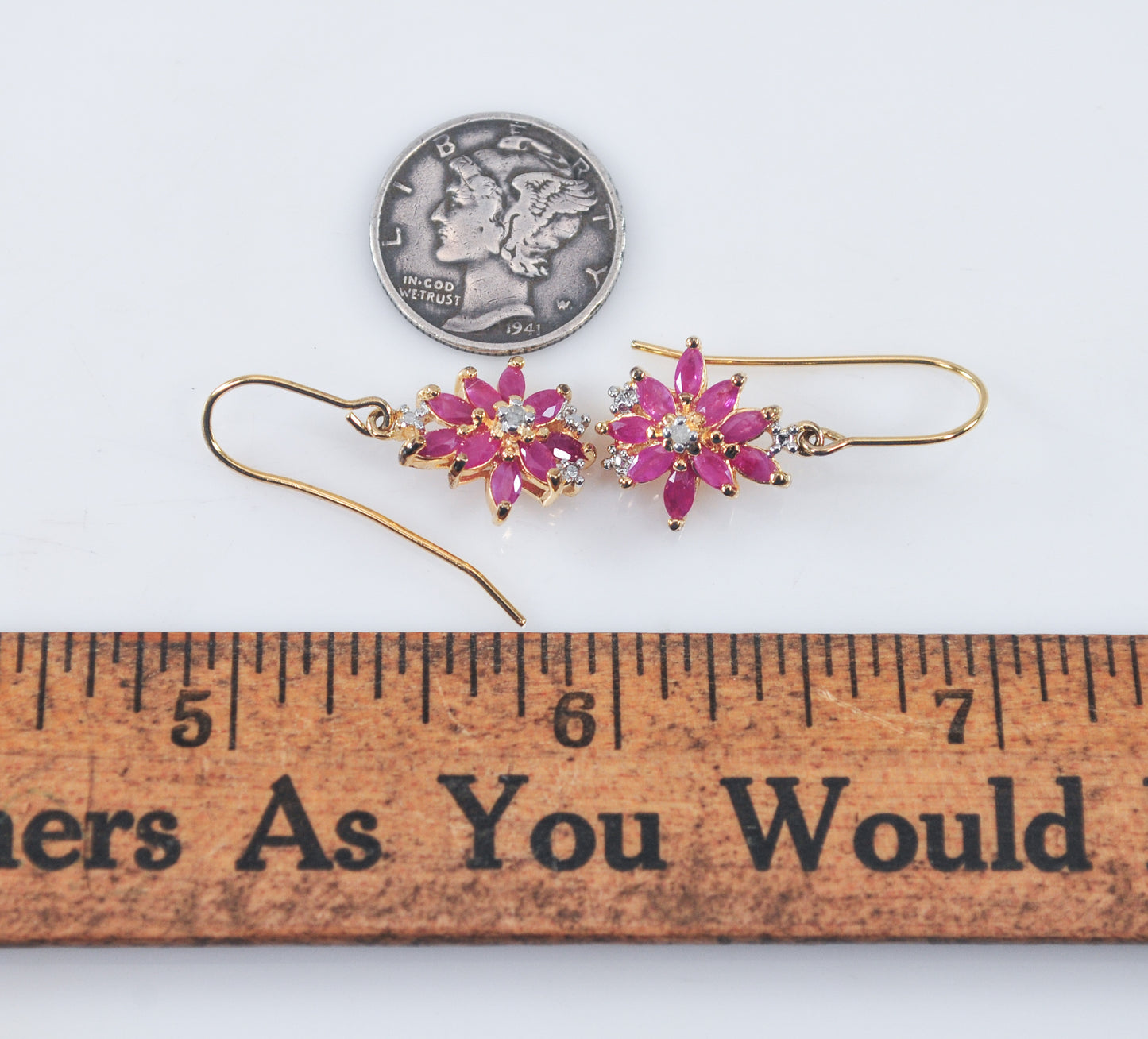 Ross Simons Gold over Sterling Silver Ruby Diamond Cluster Earrings