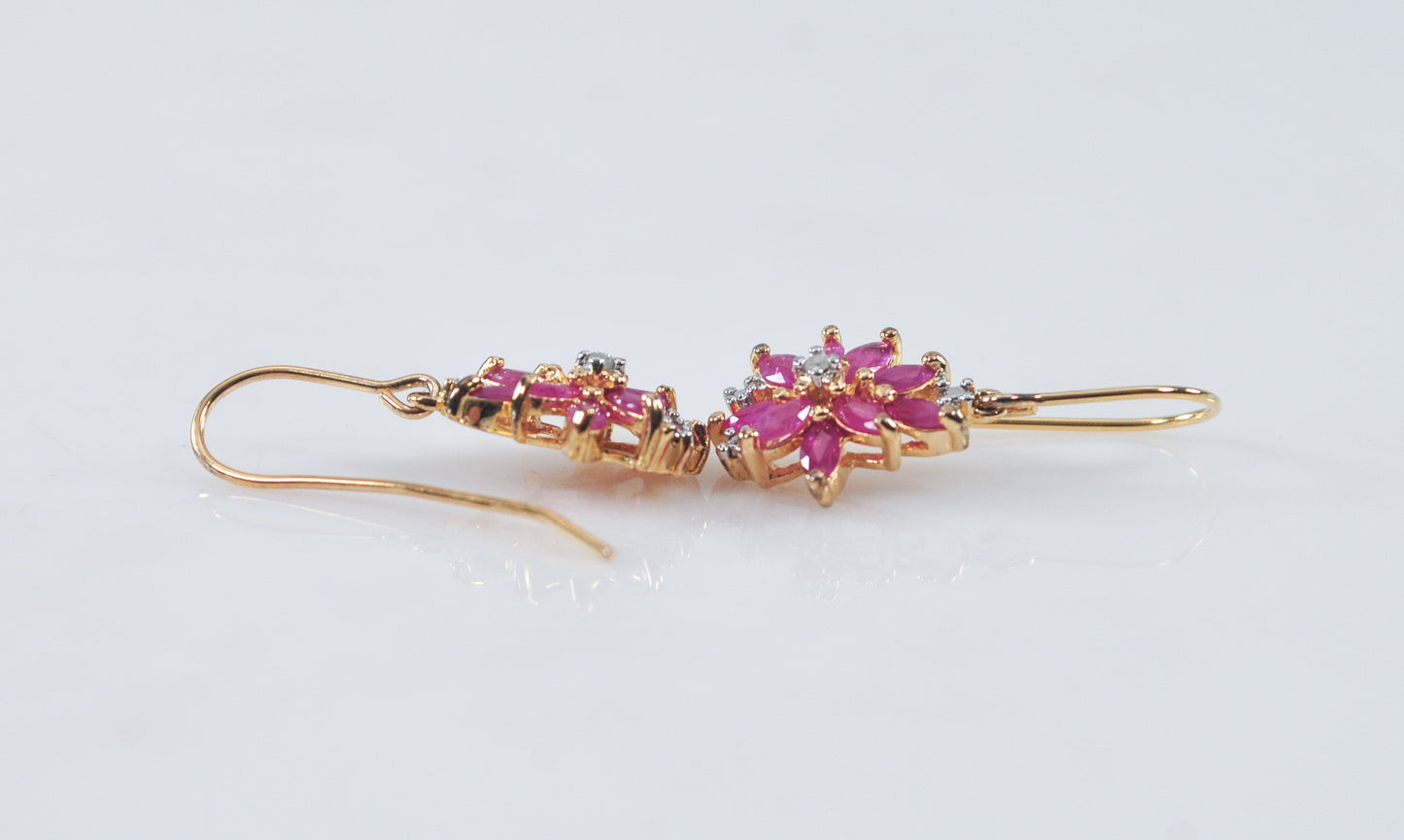 Ross Simons Gold over Sterling Silver Ruby Diamond Cluster Earrings