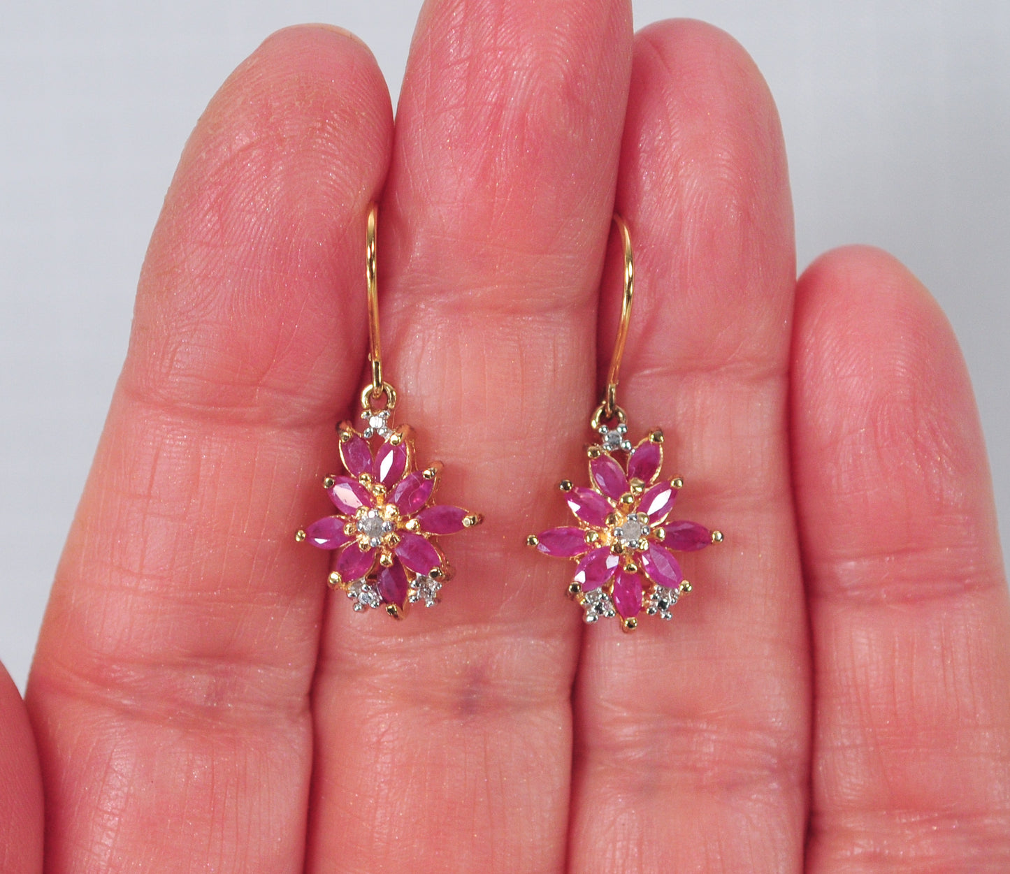 Ross Simons Gold over Sterling Silver Ruby Diamond Cluster Earrings