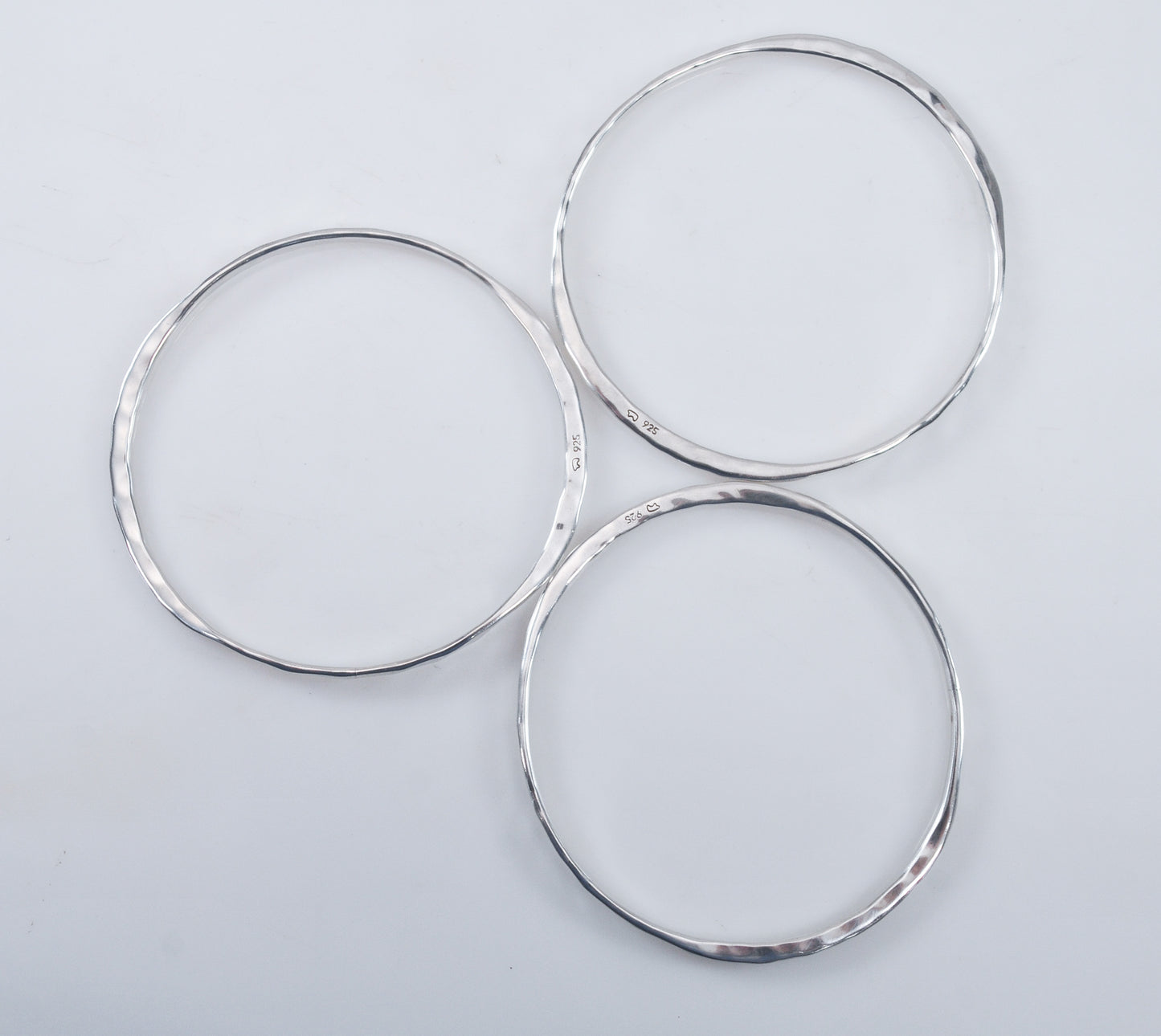 Signed Set of 3 Sterling Silver Hammered Bangle Bracelets