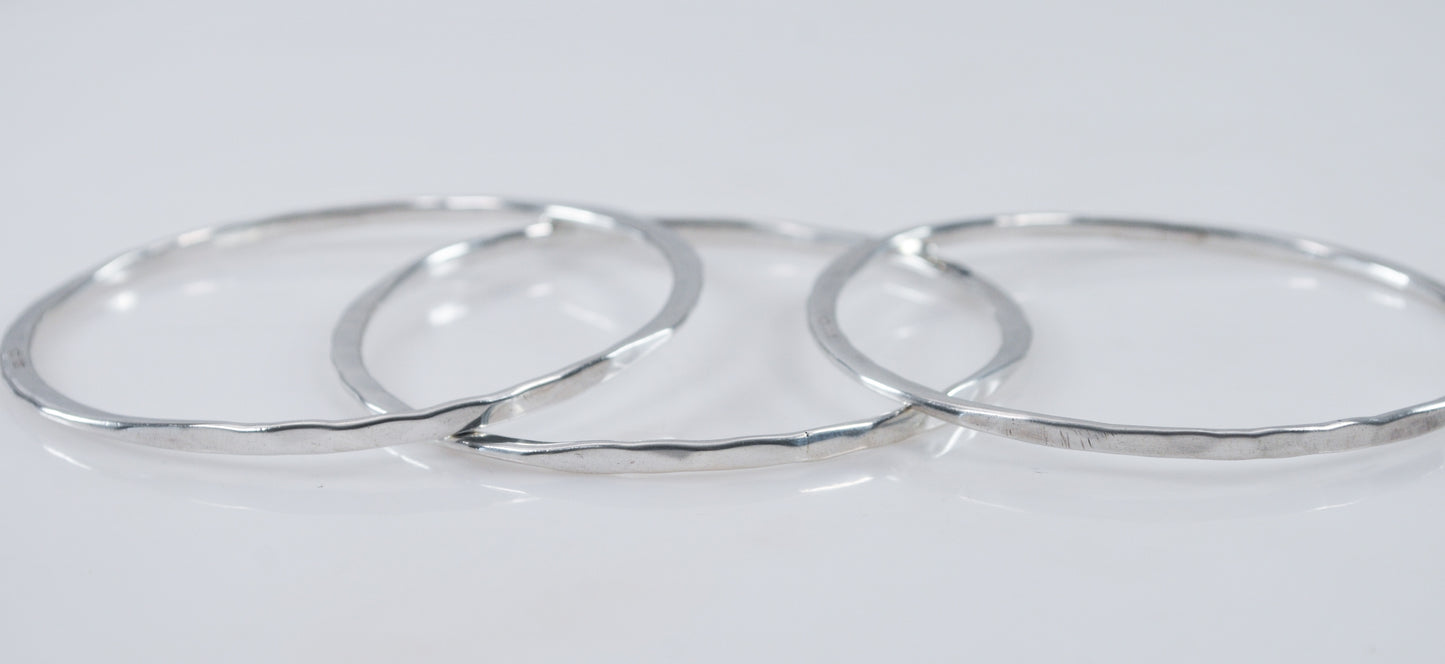 Signed Set of 3 Sterling Silver Hammered Bangle Bracelets