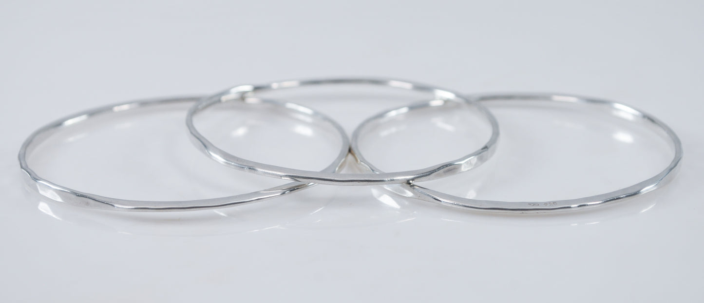 Signed Set of 3 Sterling Silver Hammered Bangle Bracelets