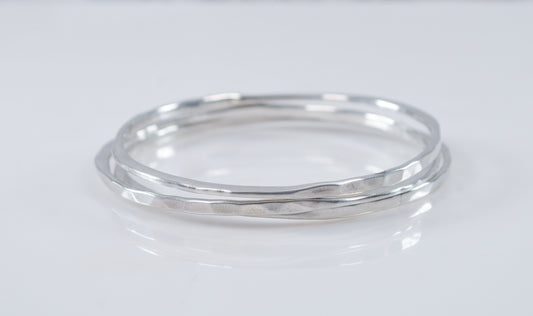 Signed Set of 3 Sterling Silver Hammered Bangle Bracelets