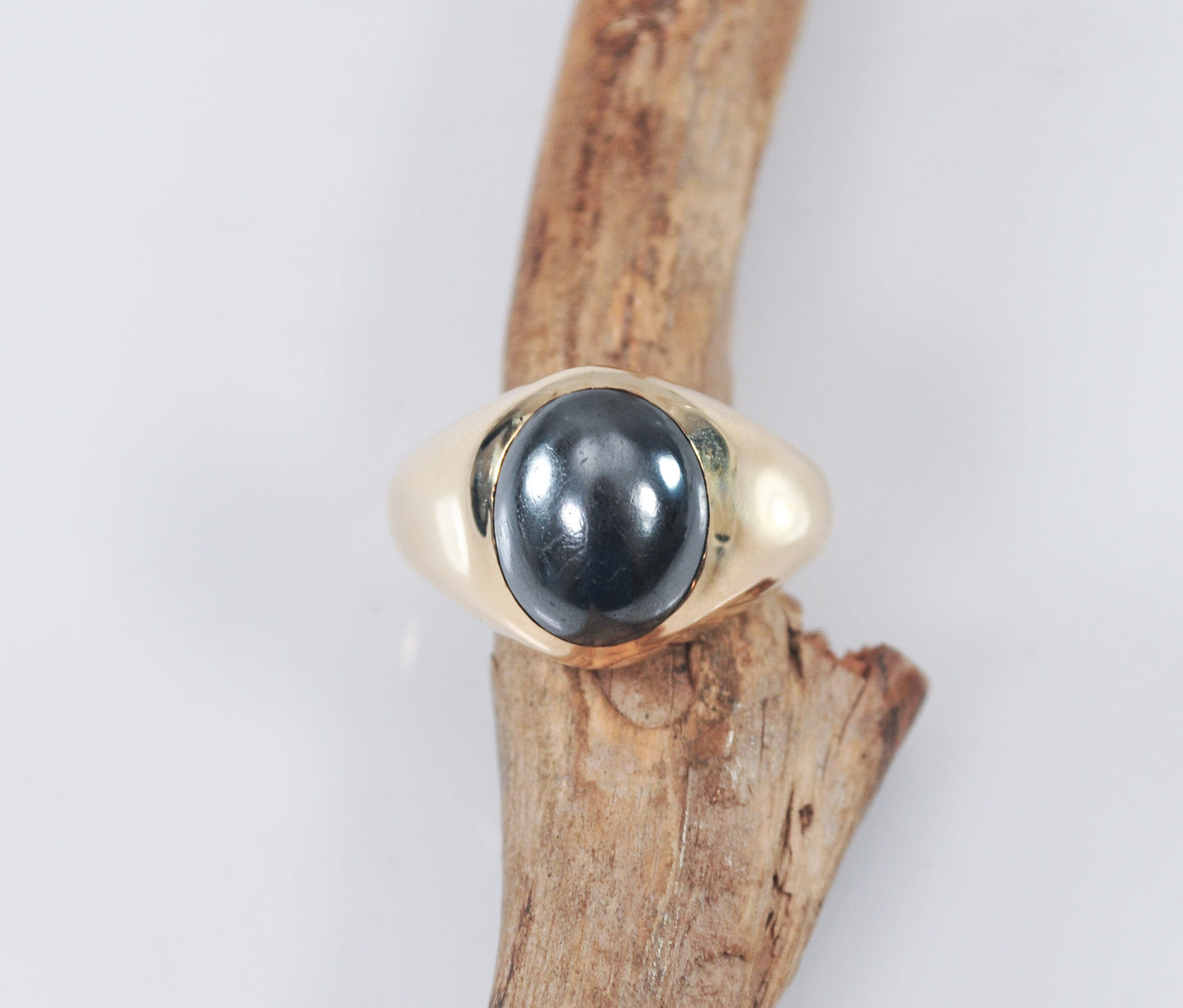 Heavy Vintage 10K Gold Hematite Ring