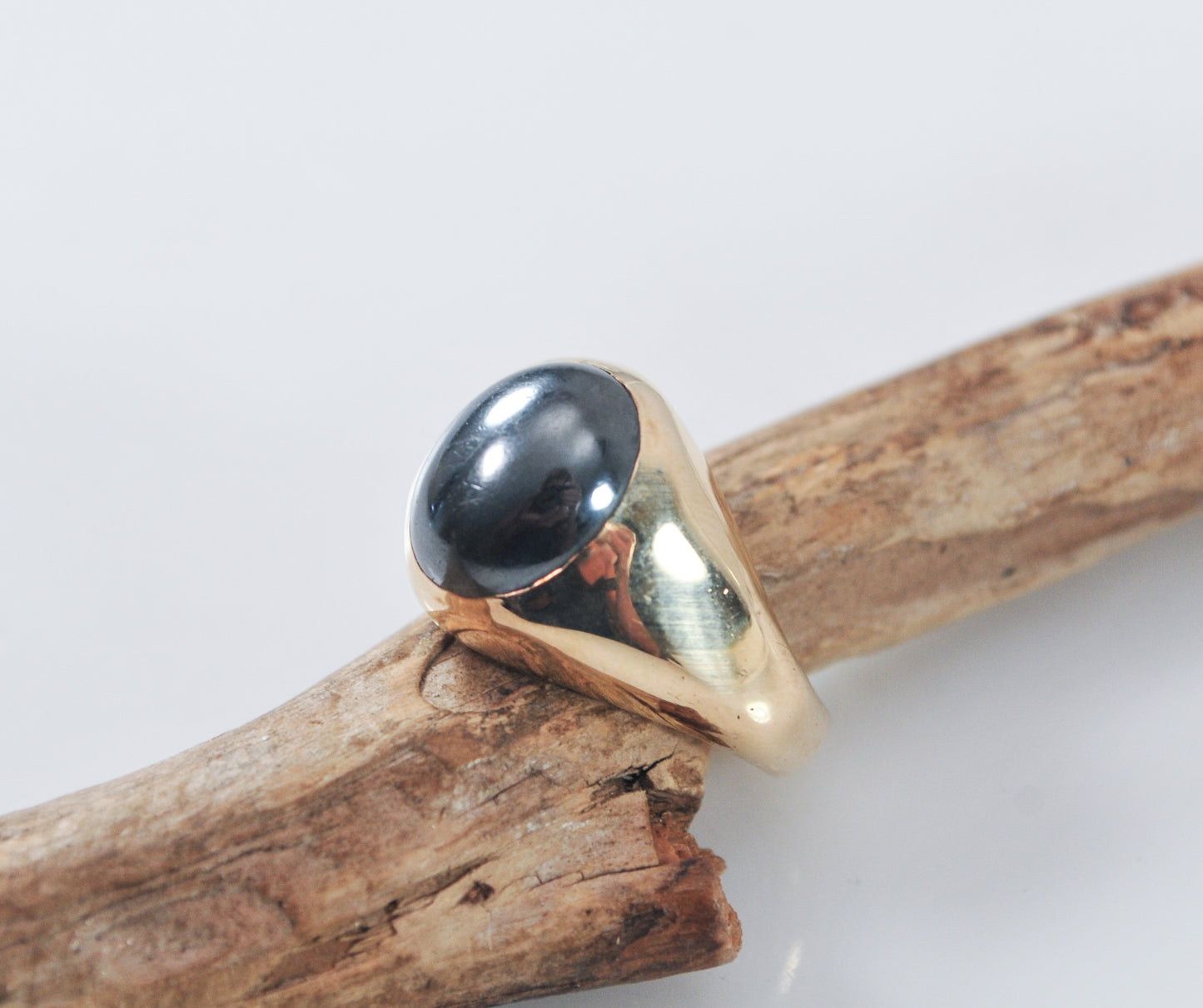 Heavy Vintage 10K Gold Hematite Ring