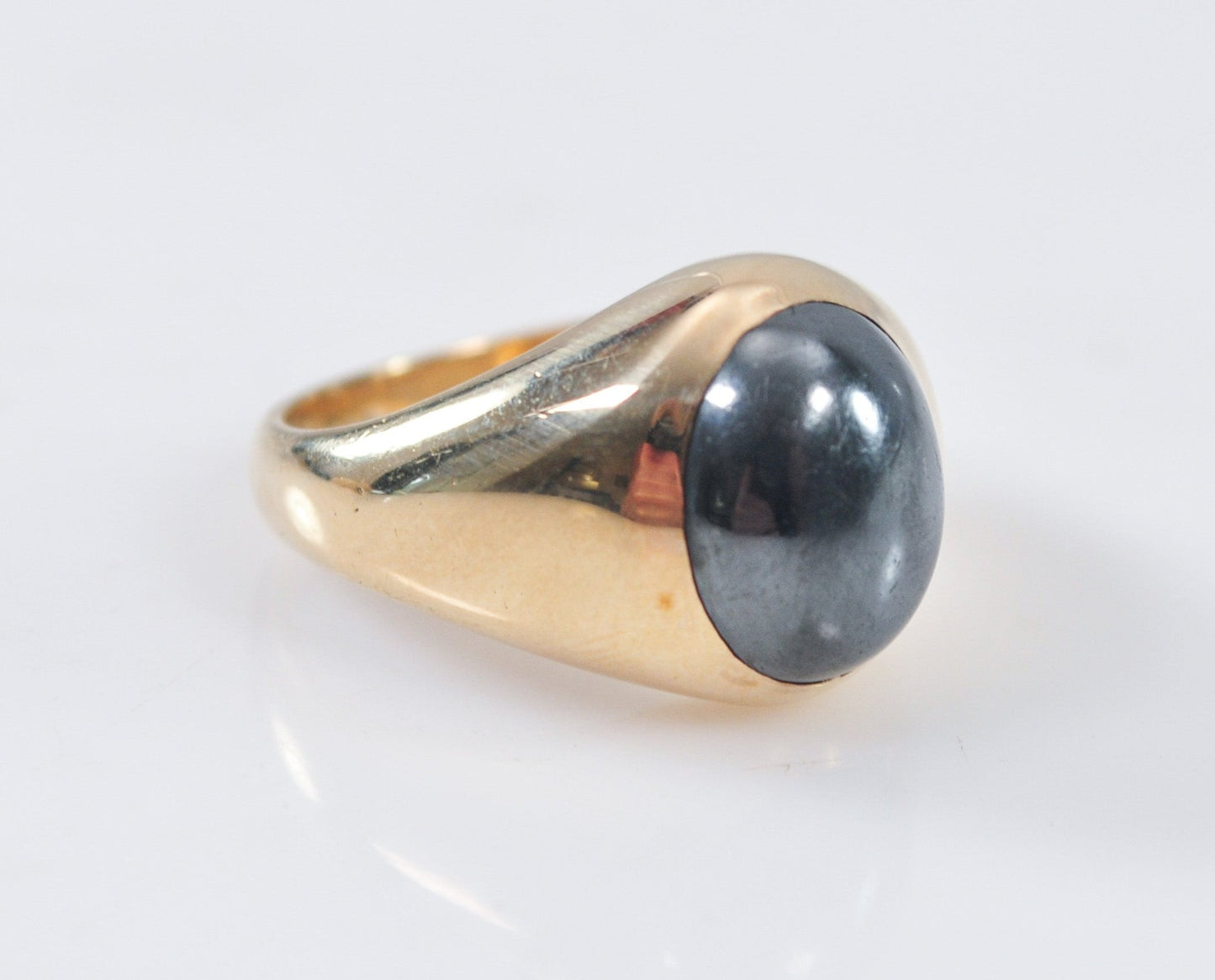 Heavy Vintage 10K Gold Hematite Ring