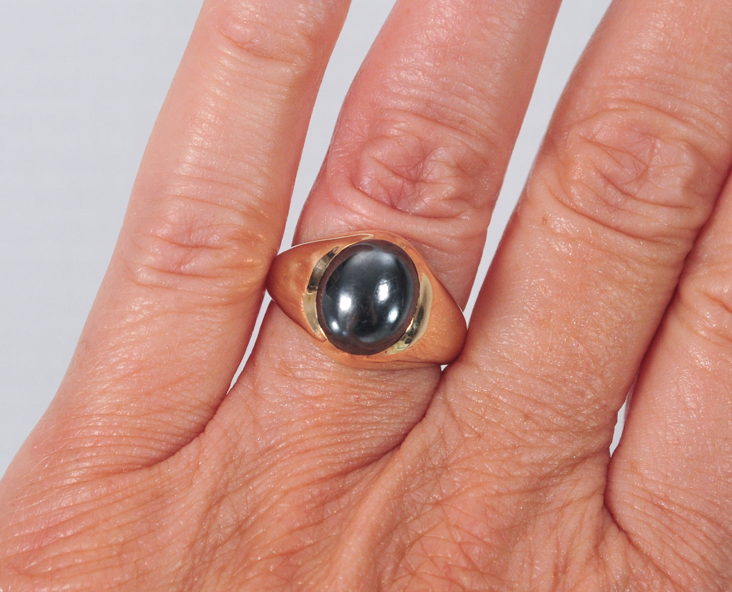 Heavy Vintage 10K Gold Hematite Ring