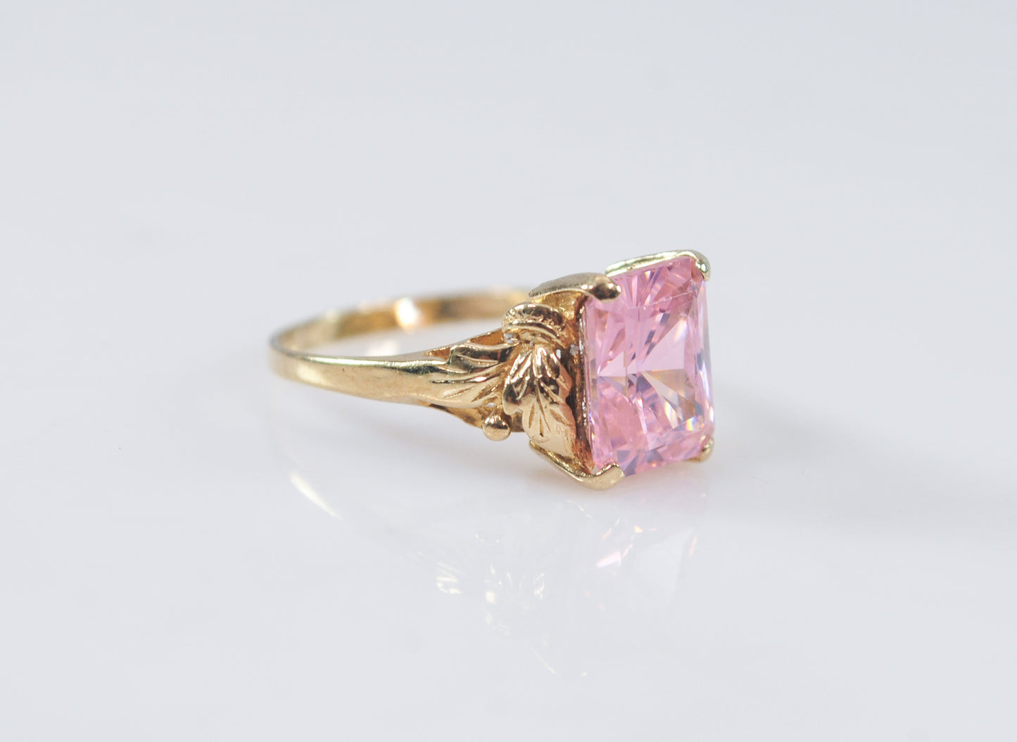 Vintage 10K Gold Emerald Cut Pink Ice Ring