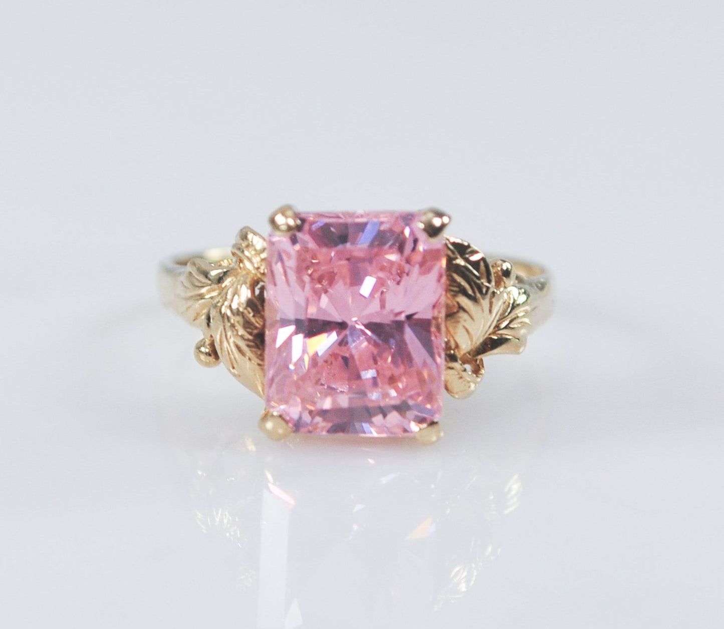 Vintage 10K Gold Emerald Cut Pink Ice Ring