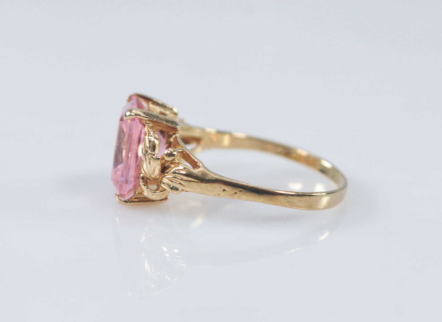 Vintage 10K Gold Emerald Cut Pink Ice Ring