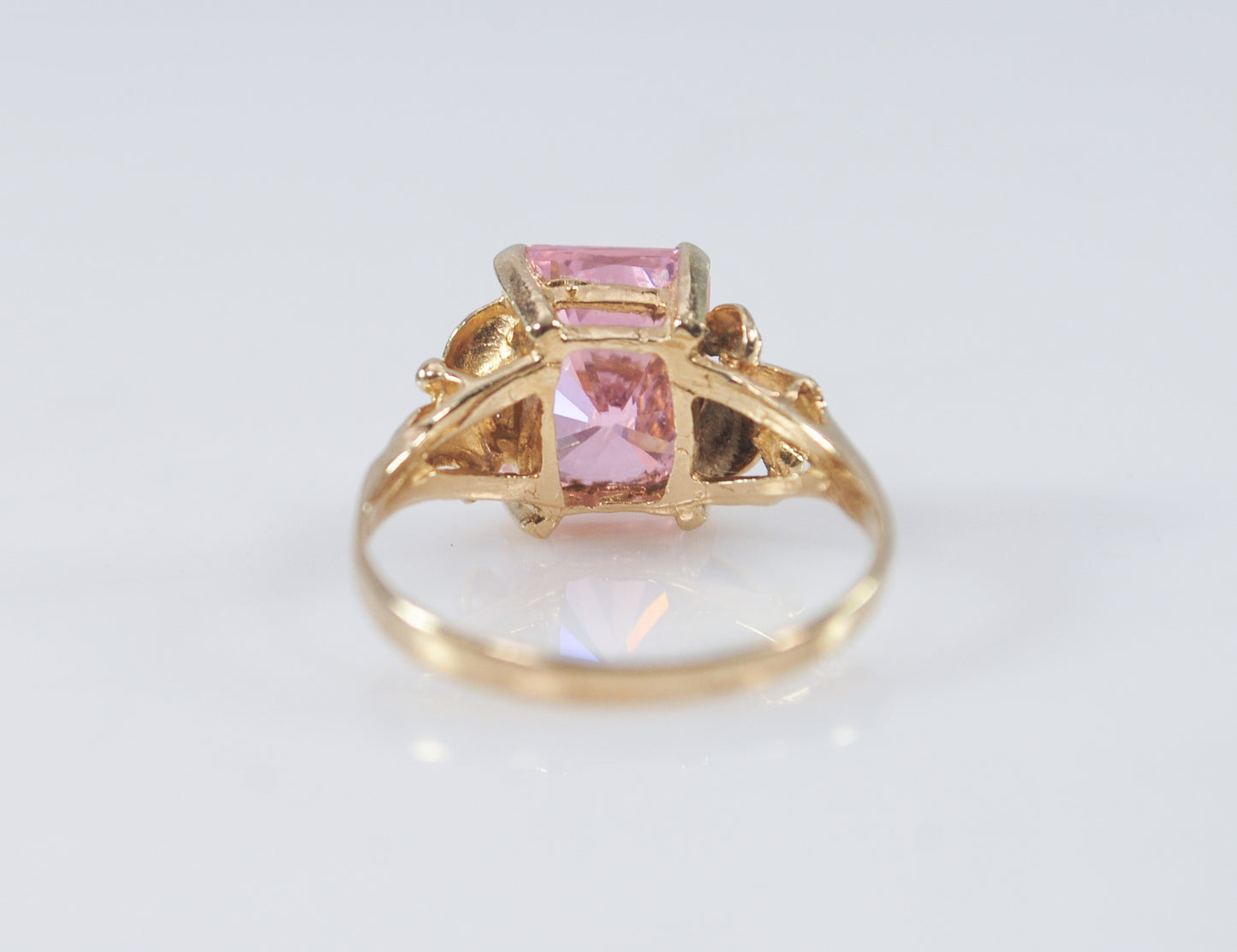 Vintage 10K Gold Emerald Cut Pink Ice Ring