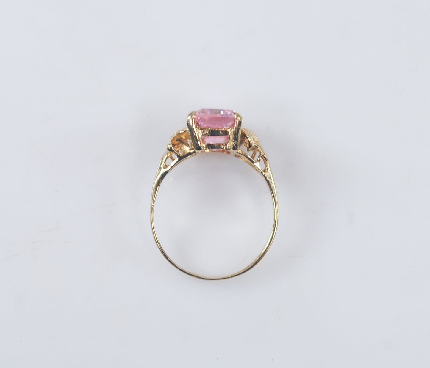 Vintage 10K Gold Emerald Cut Pink Ice Ring