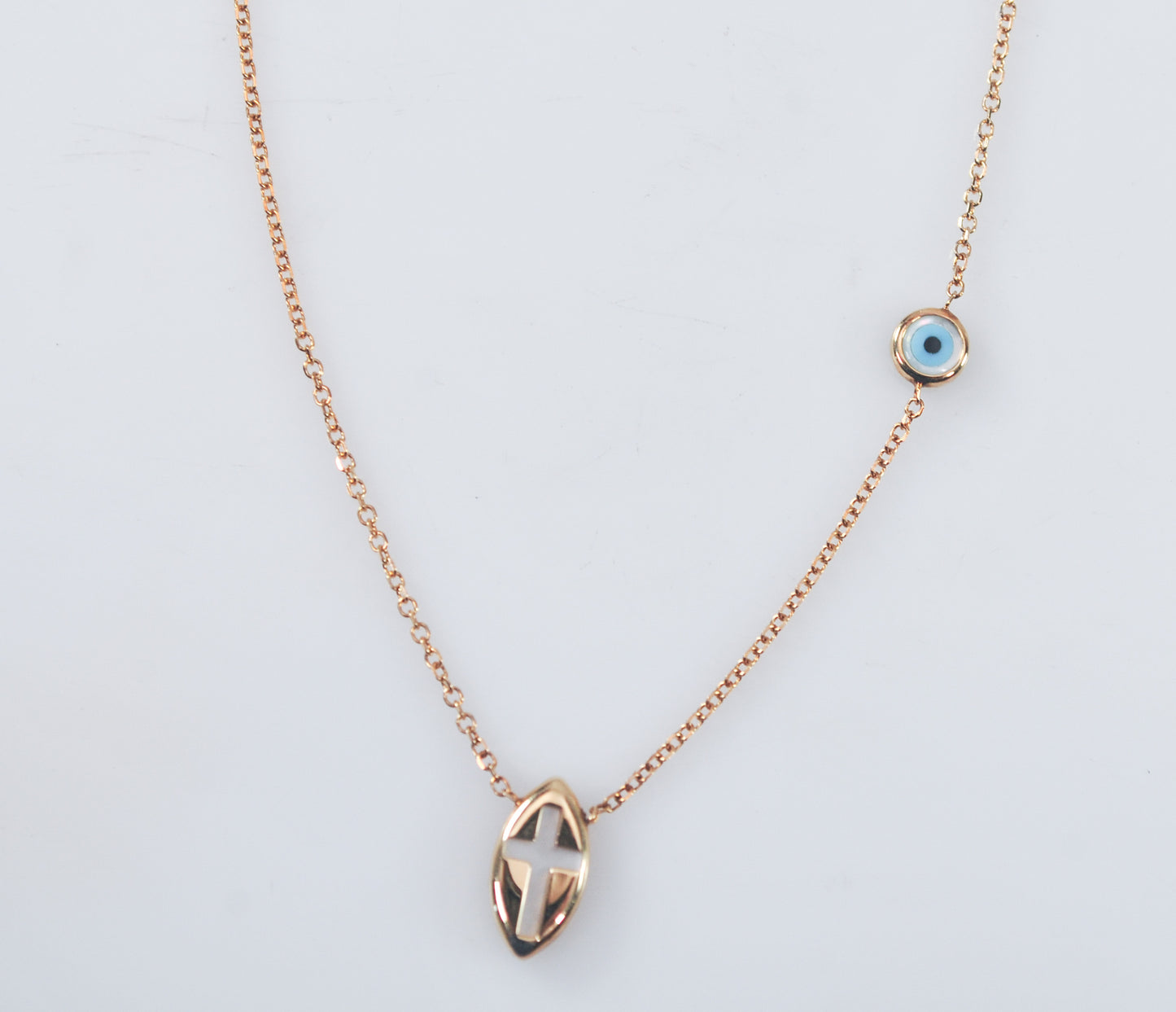 14K Rose Gold Greek Evil Eye Cross Necklace