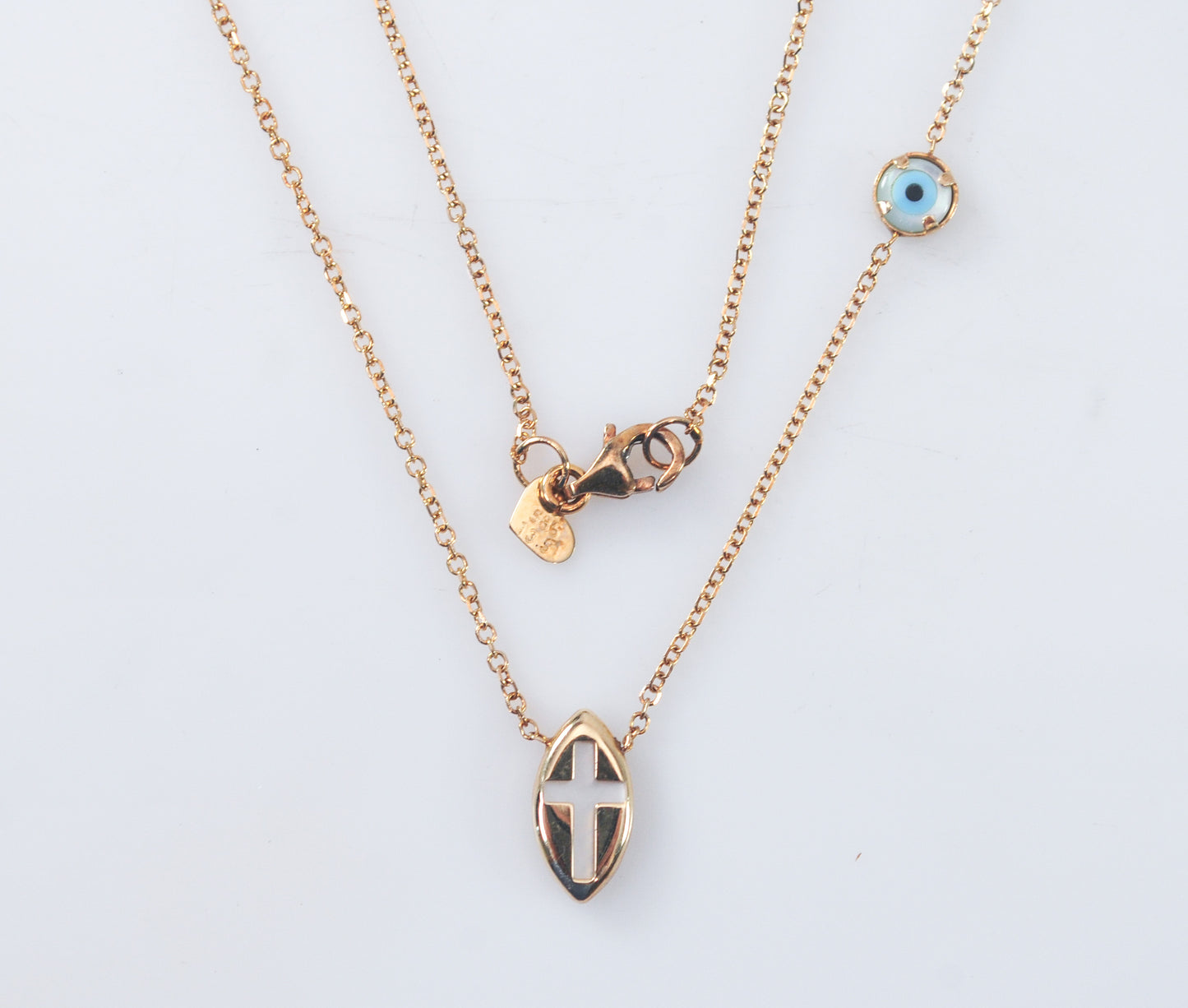 14K Rose Gold Greek Evil Eye Cross Necklace