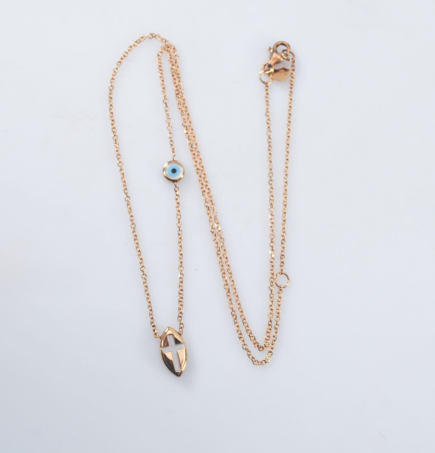 14K Rose Gold Greek Evil Eye Cross Necklace