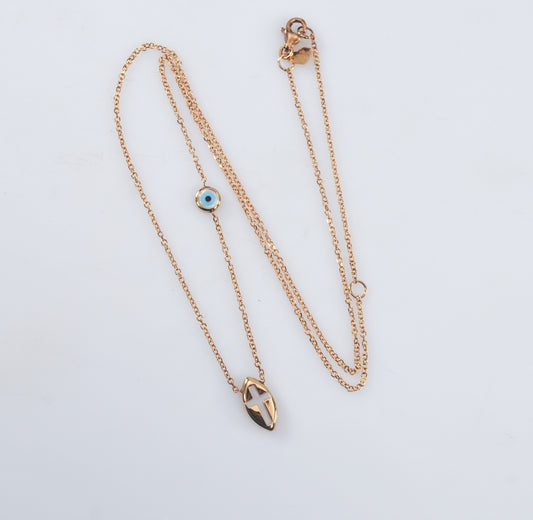 14K Rose Gold Greek Evil Eye Cross Necklace