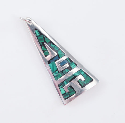 Taxco Sterling Silver Crushed Malachite Inlay Pendant