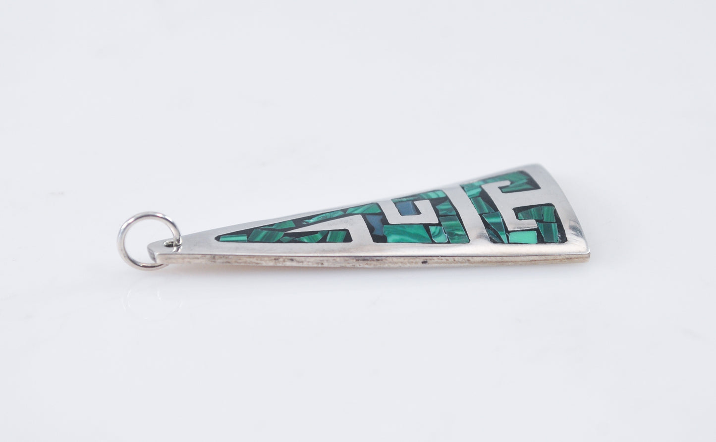 Taxco Sterling Silver Crushed Malachite Inlay Pendant