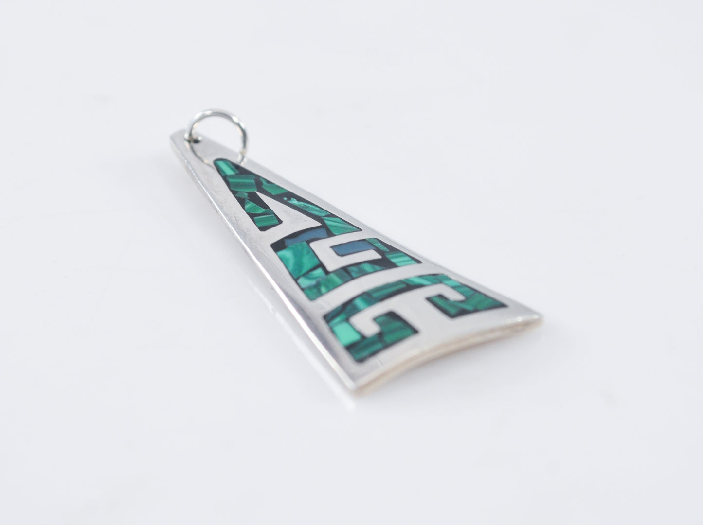 Taxco Sterling Silver Crushed Malachite Inlay Pendant