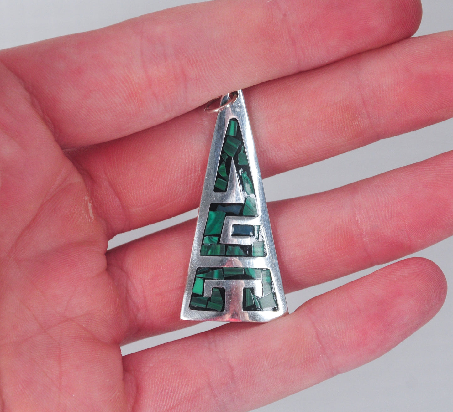 Taxco Sterling Silver Crushed Malachite Inlay Pendant