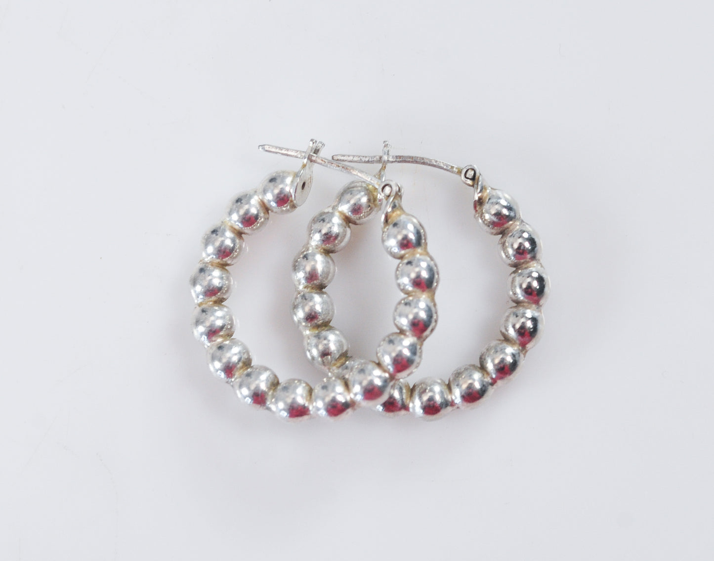 925 Italy Sterling Silver Beaded Hoop Earrings