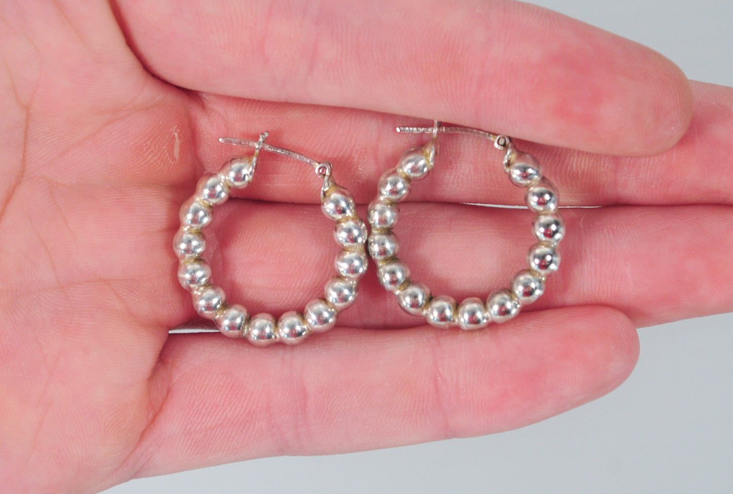 925 Italy Sterling Silver Beaded Hoop Earrings