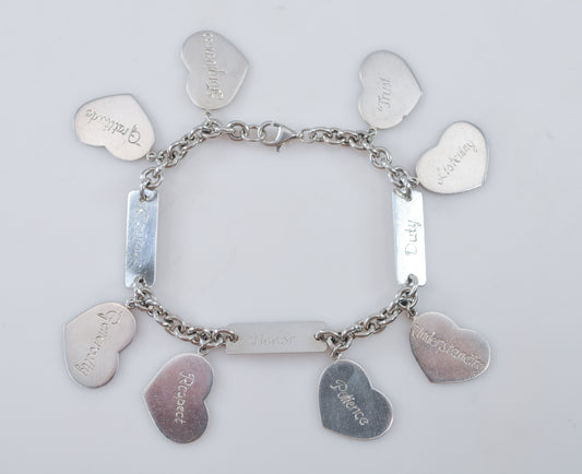 Vintage Sterling Silver Inspirational Heart Charm Bracelet