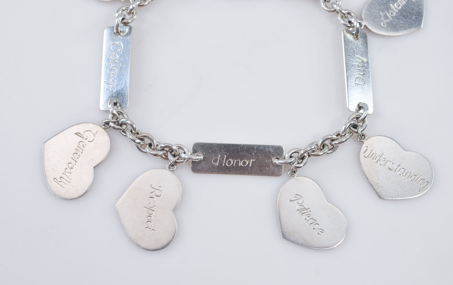 Vintage Sterling Silver Inspirational Heart Charm Bracelet