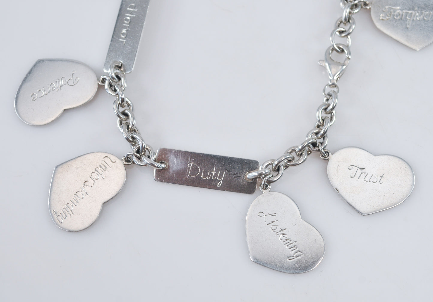 Vintage Sterling Silver Inspirational Heart Charm Bracelet