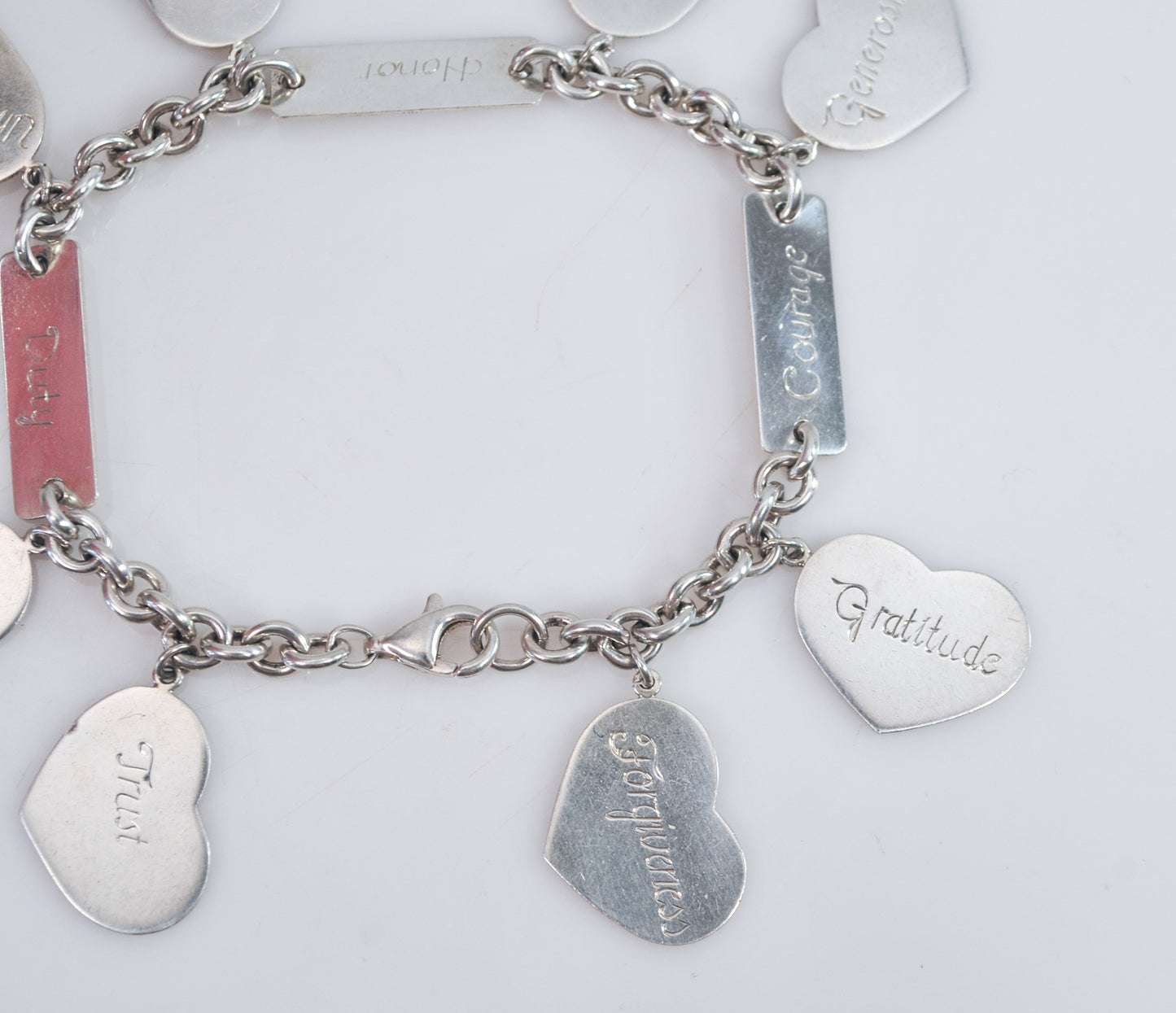 Vintage Sterling Silver Inspirational Heart Charm Bracelet