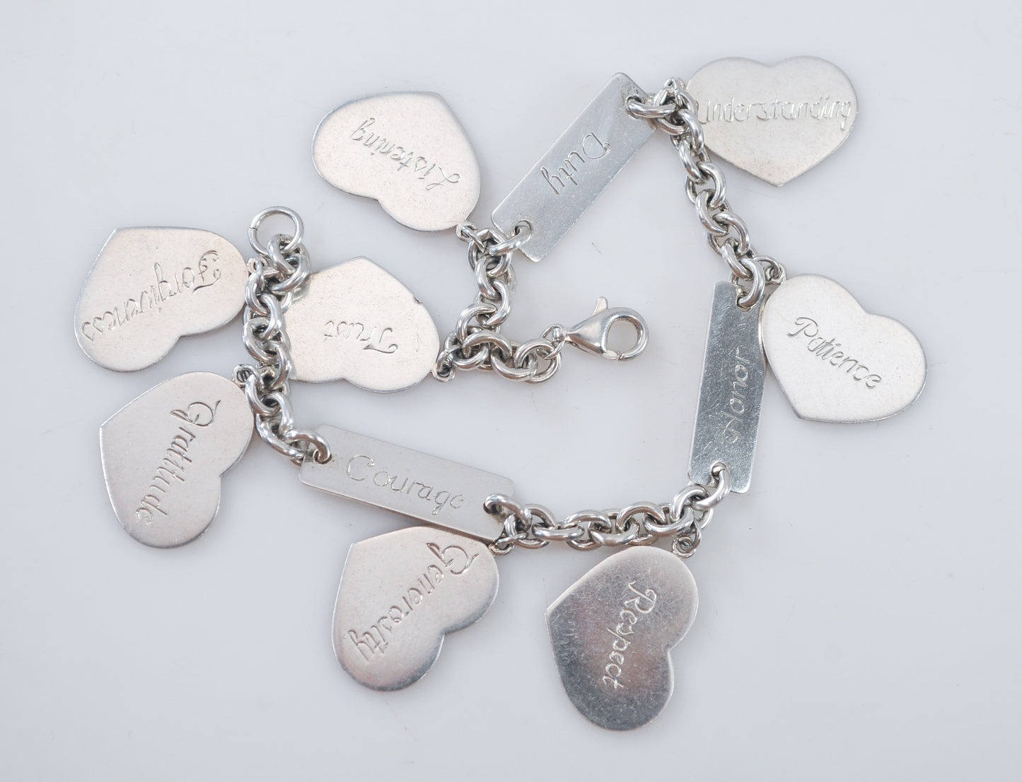 Vintage Sterling Silver Inspirational Heart Charm Bracelet