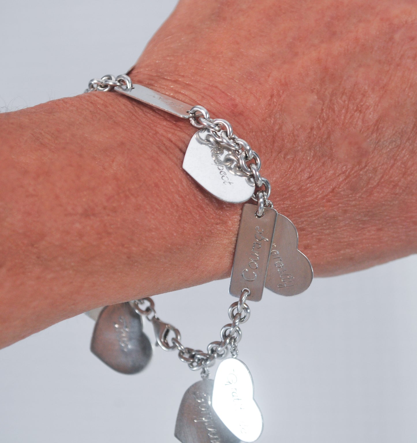 Vintage Sterling Silver Inspirational Heart Charm Bracelet