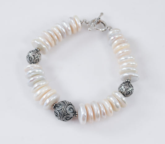 Talia Merav Indonesia Sterling Silver Coin Pearl Bracelet