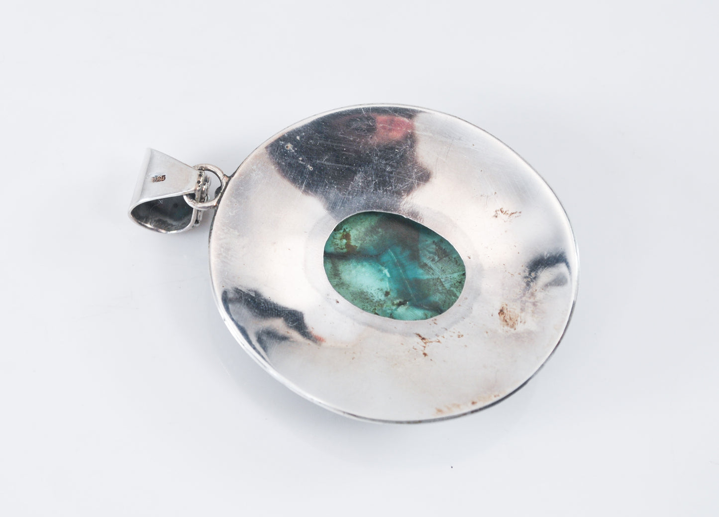 Large Nepali Sterling Silver Turquoise Coral Pendant