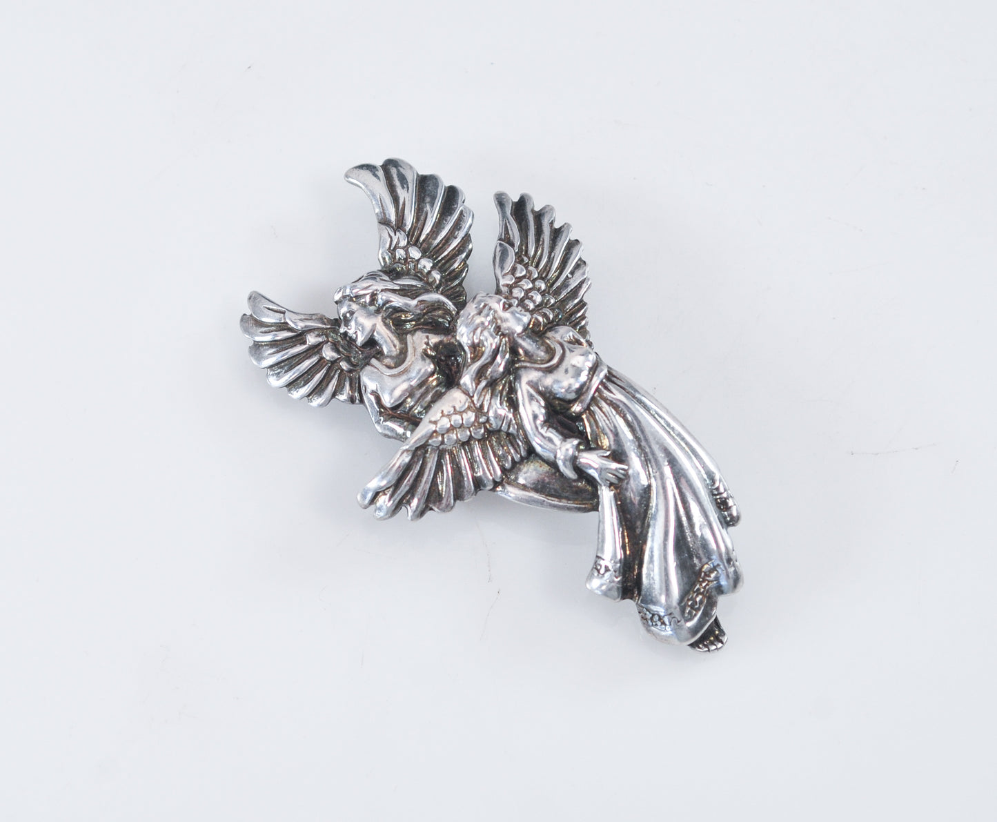 Shube Sterling Silver Double Angel Brooch Pendant