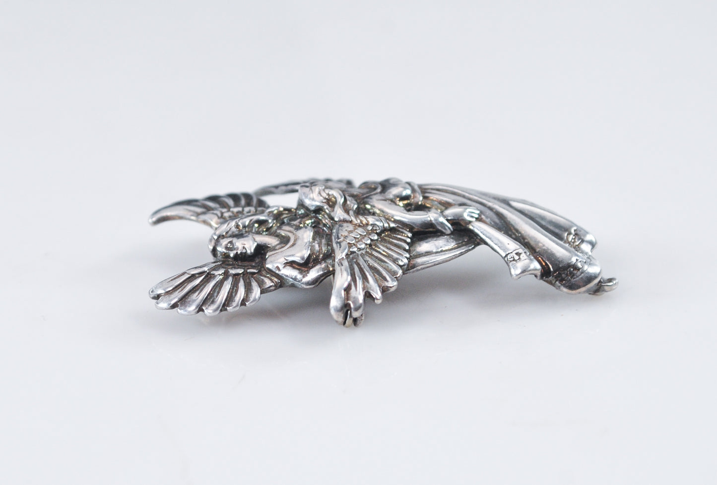 Shube Sterling Silver Double Angel Brooch Pendant