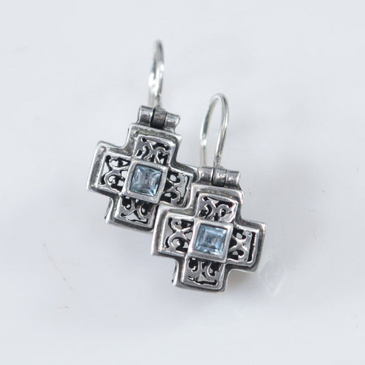 Small Sterling Silver Square Cross Earrings