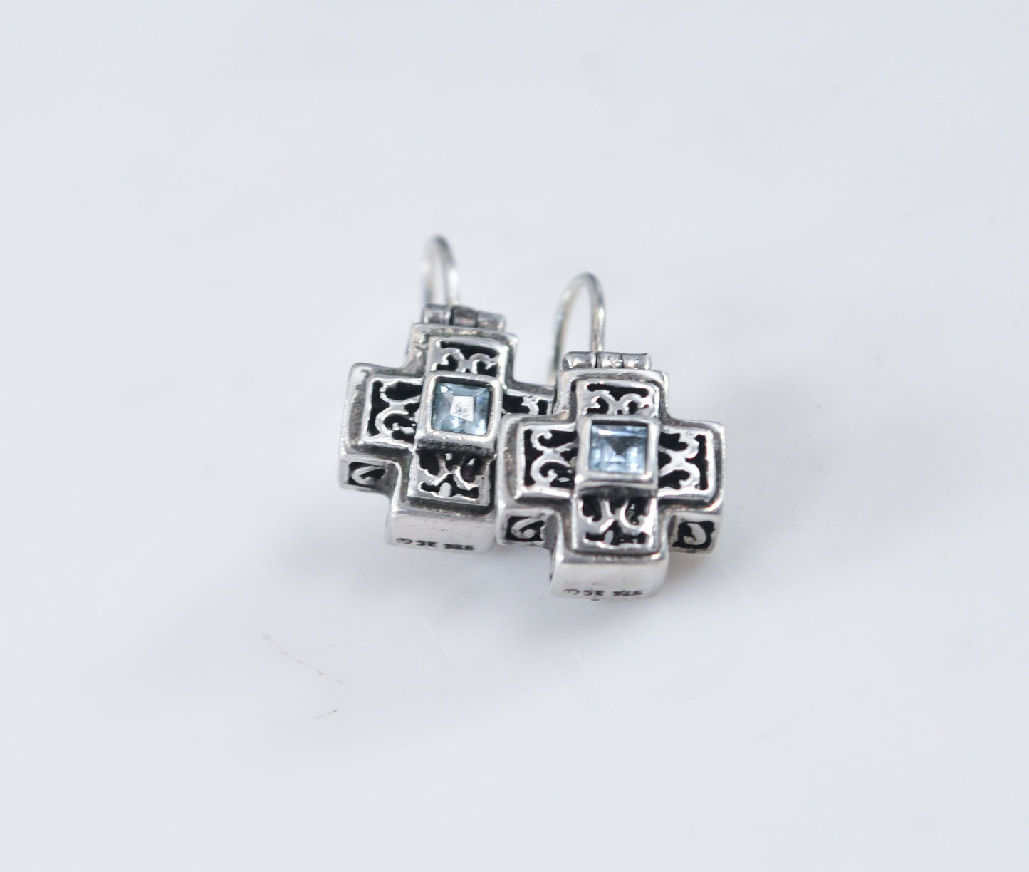 Small Sterling Silver Square Cross Earrings